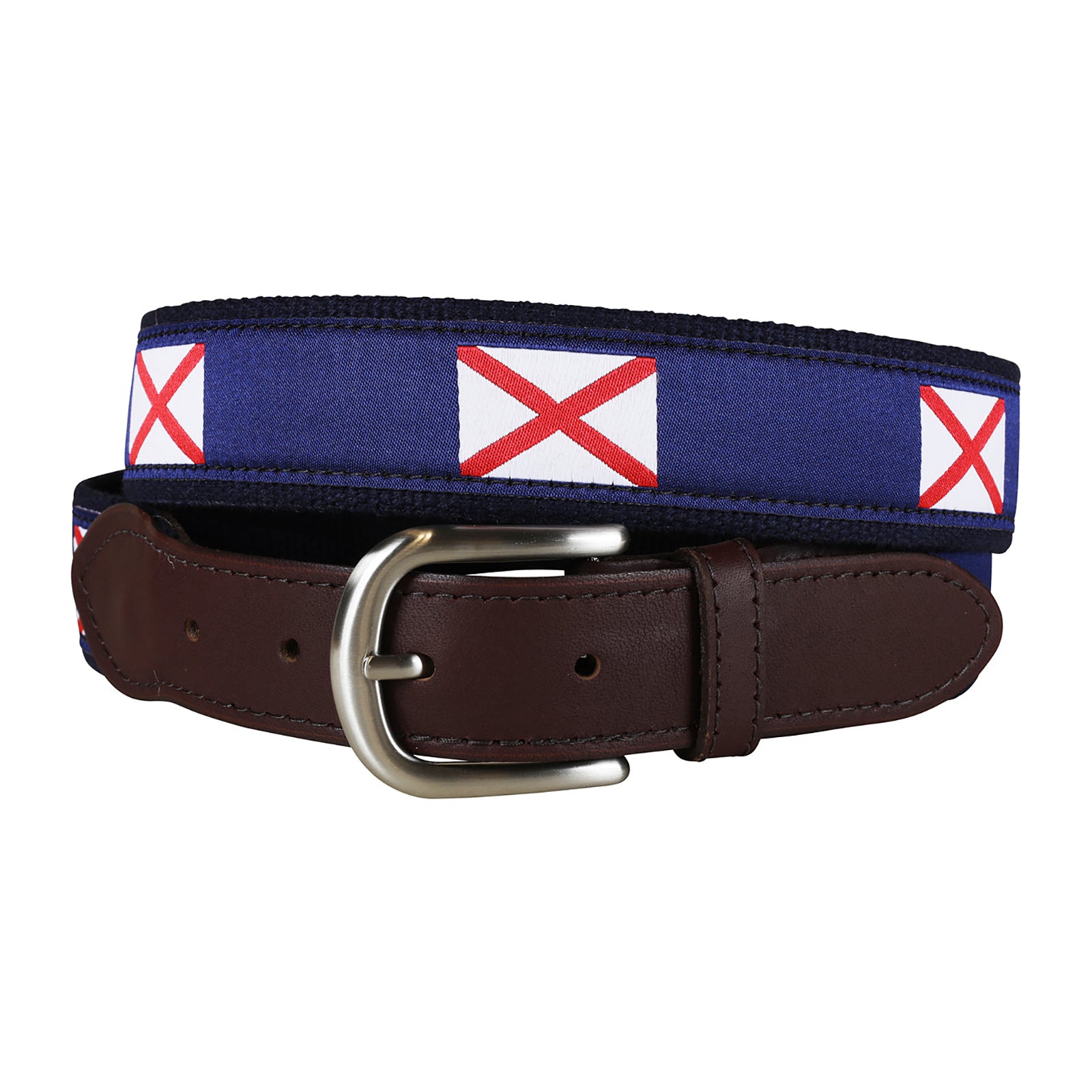 Alabama State Flag Ribbon Club Belt, Navy / 46-Inch, Leather Tab, Brass Hardware, Made in USA Alabama State Flag Ribbon Club Belt, Navy / 46-Inch, Leather Tab, Brass Hardware, Made in USA