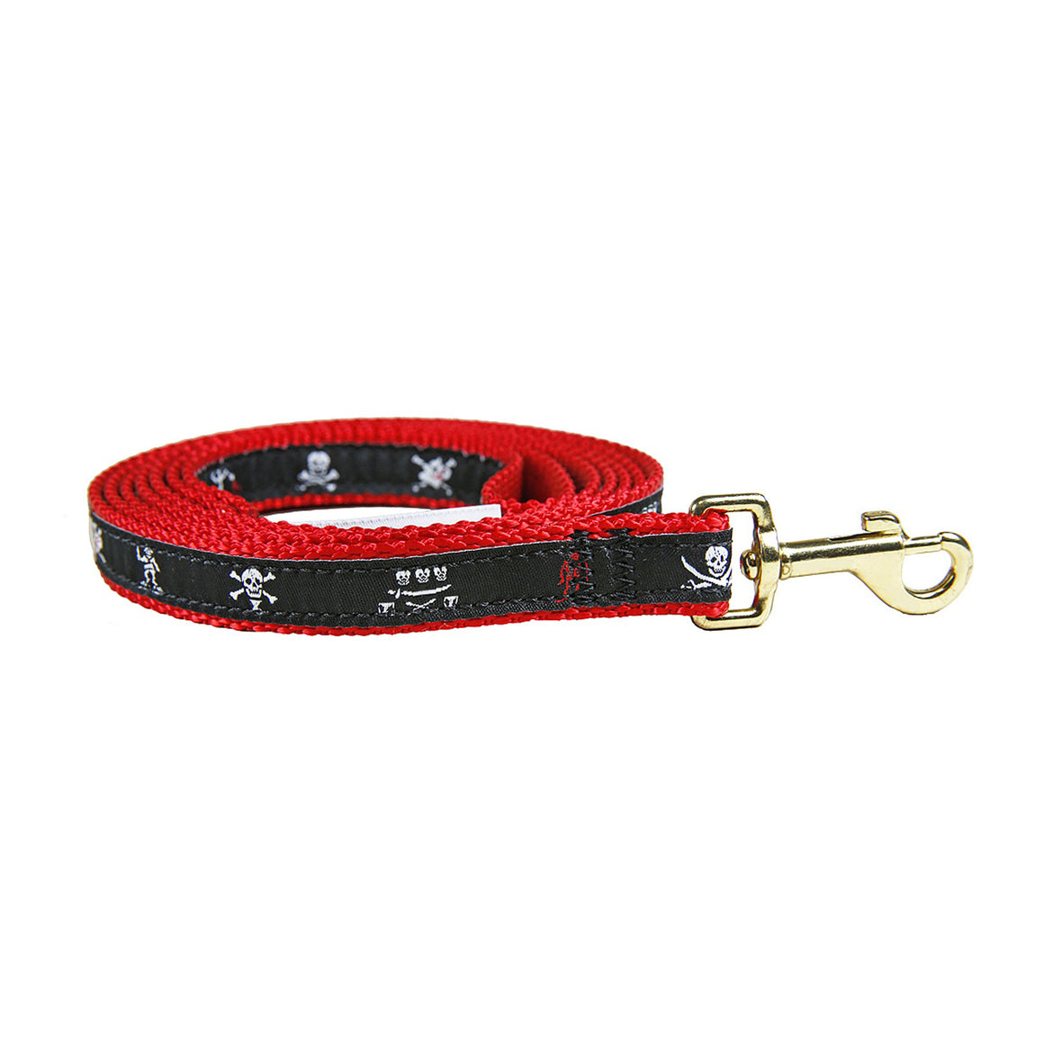 Pirate Flags Ribbon Dog Leash in Black; Leash Width: 5/8 Inch
