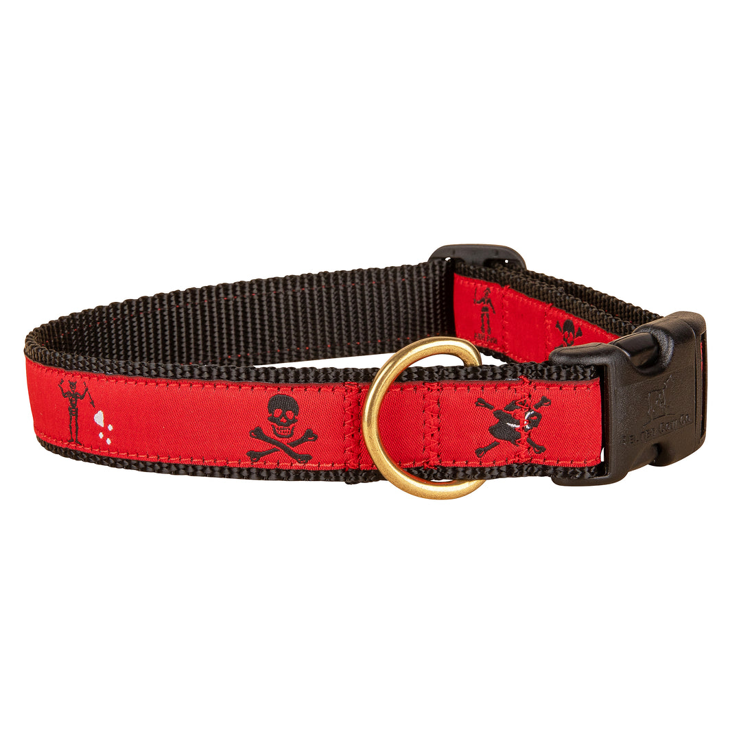 Pirate Flags Ribbon Dog Collar in Red- Width: 1 Inch