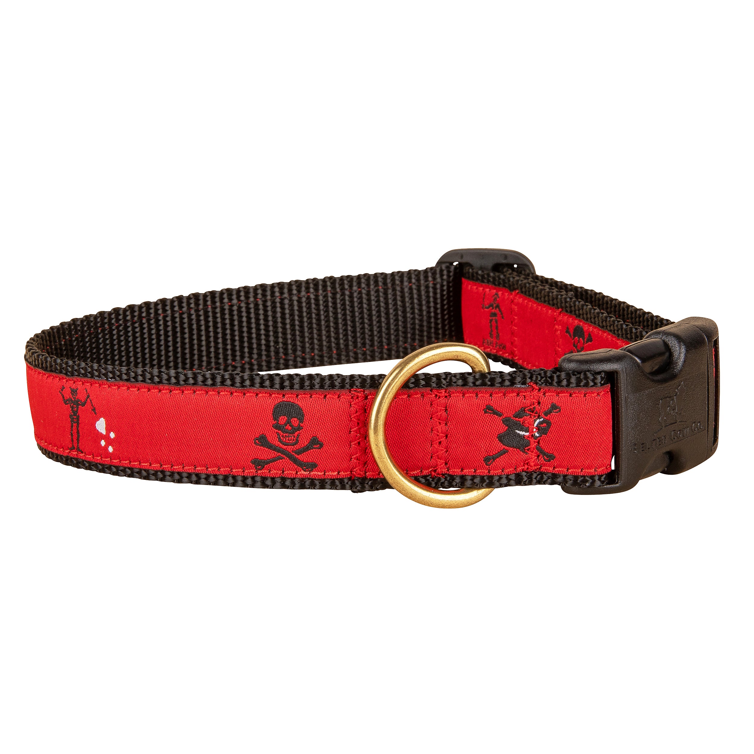 Pirate Flags Ribbon Dog Collar in Red- Width: 1 Inch