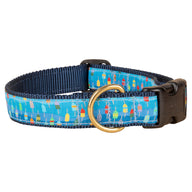 Lobster Buoys Ribbon Dog Collar in Light Blue, 1 Inch
