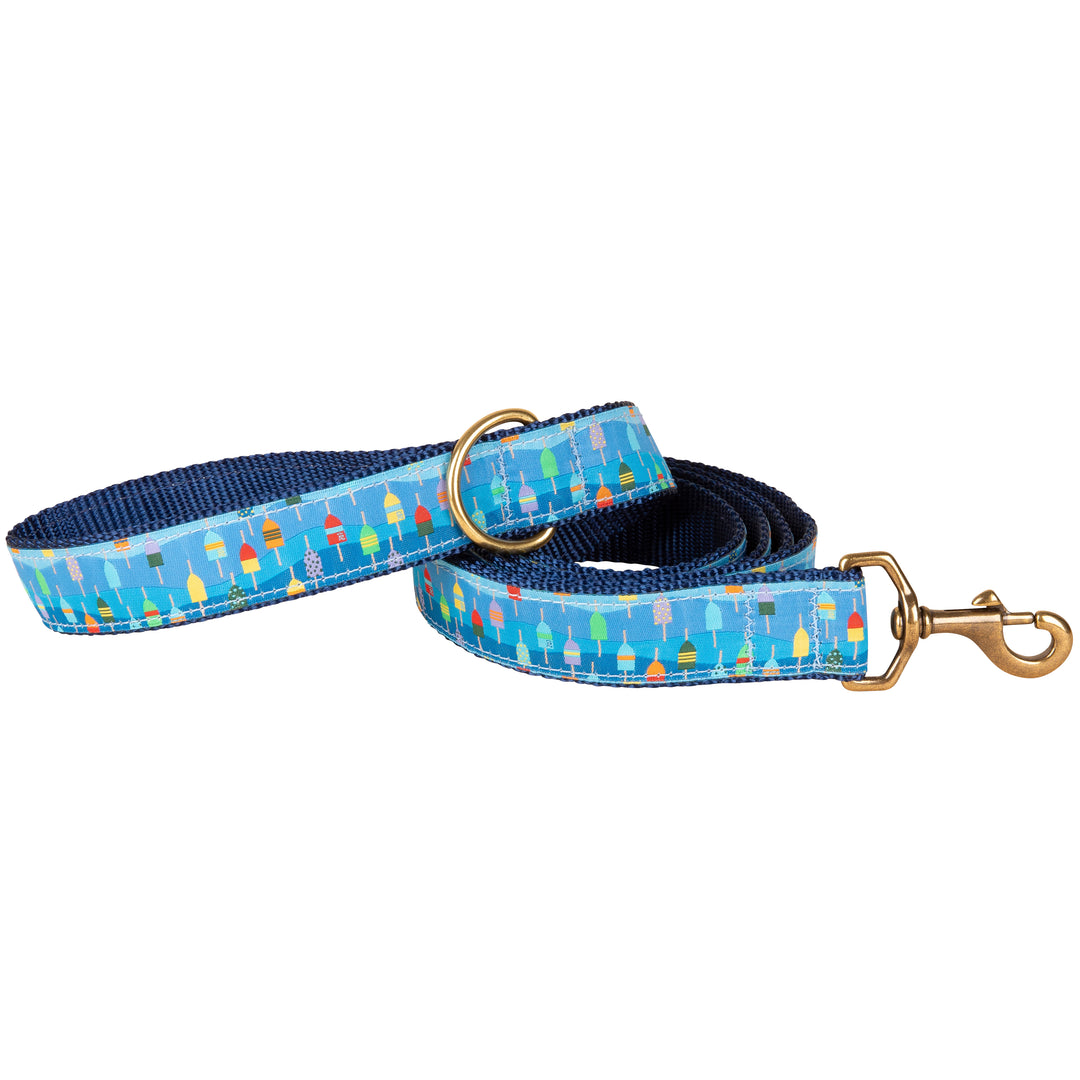 Lobster Buoys Ribbon Dog Leash in Light Blue, 1.25 Inch