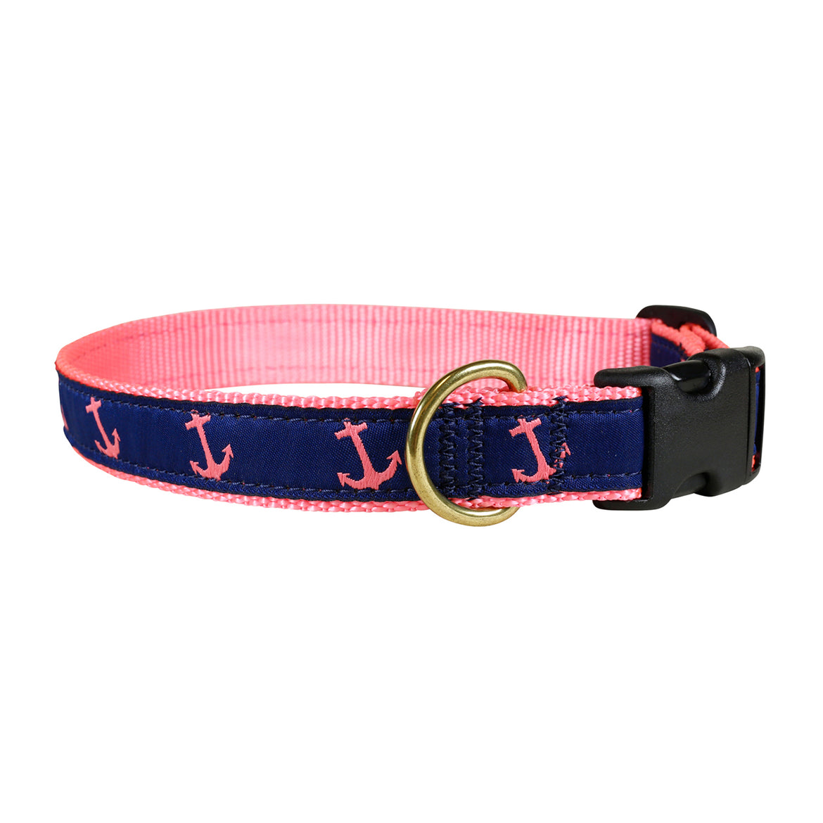 Product Image Anchor Ribbon Dog Collar in Navy / Pink 1 Inch