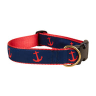 Product Image Anchor Ribbon Dog Collar in Navy / Red 1.25 Inch