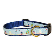 Beach Shacks Ribbon Dog Collar in Light Blue - Collar Width: 1 Inch