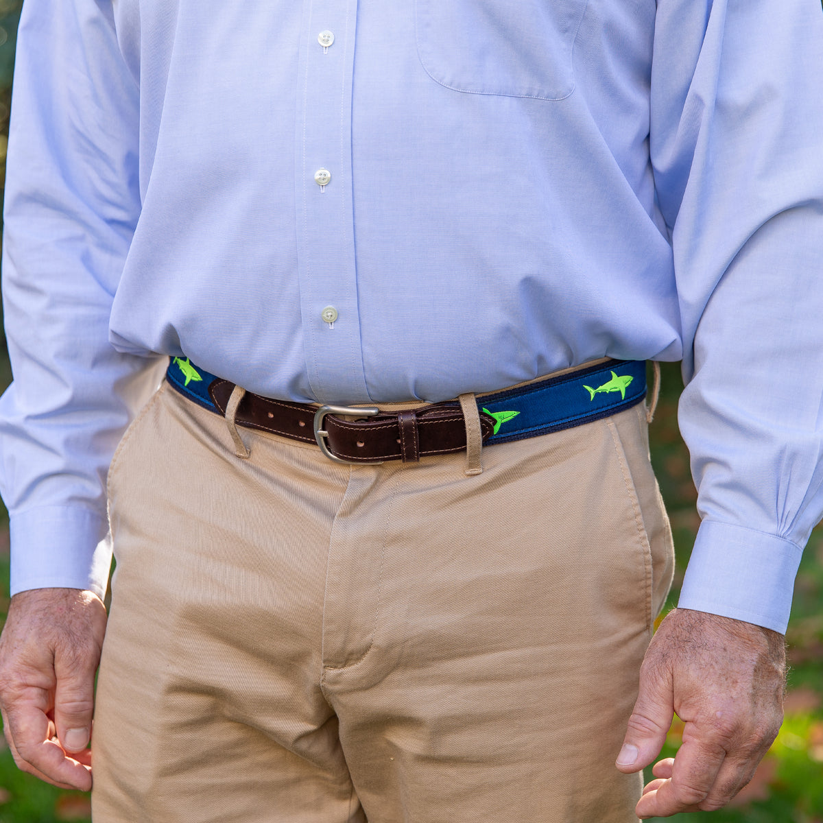 Shark Ribbon Club Belt worn on model