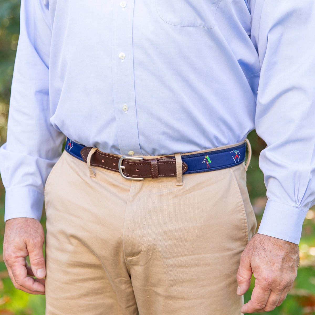 Retro Skier Ribbon Club Belt worn on model