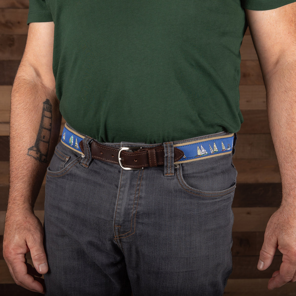 Rounding the Mark Ribbon Club Belt worn on model