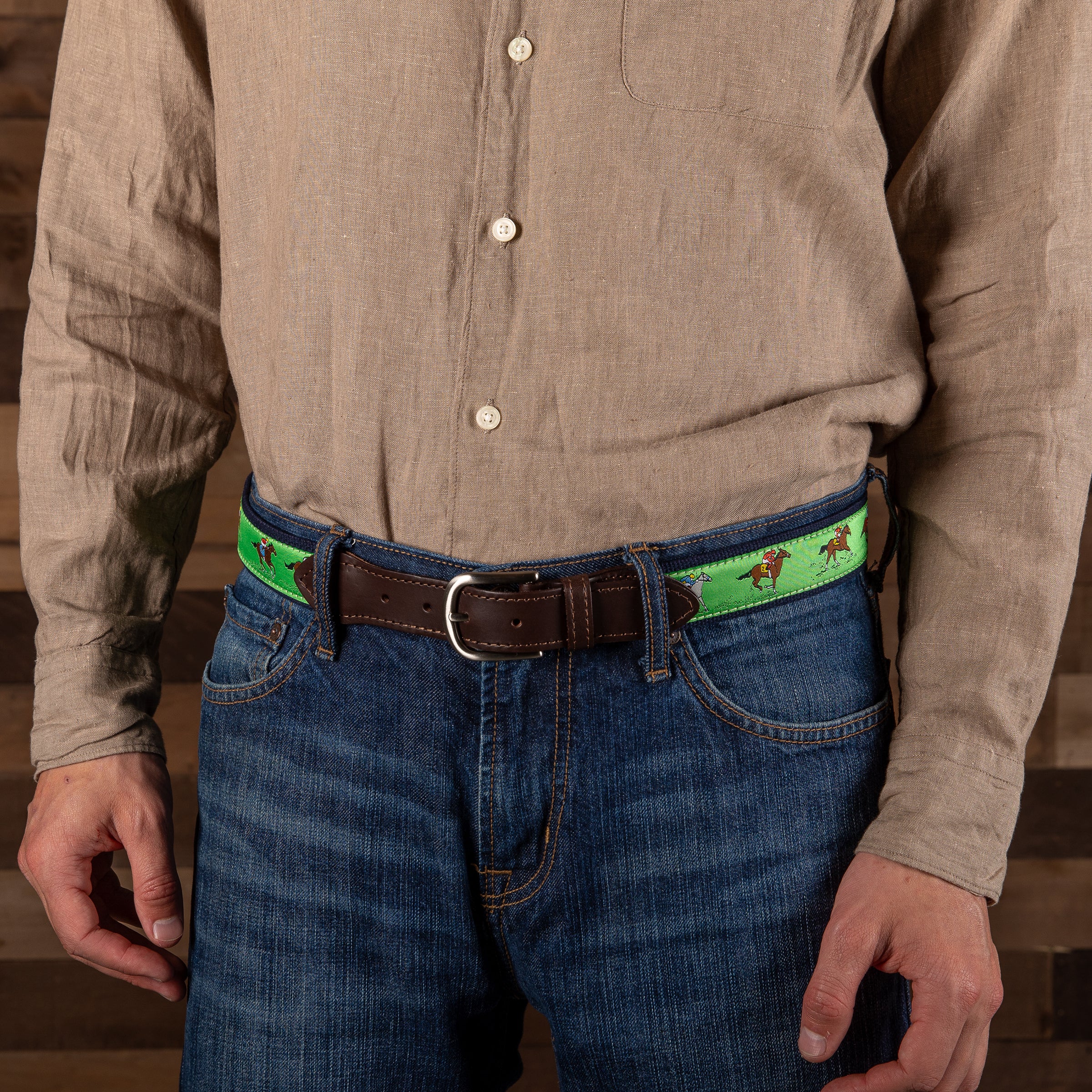 Horse Race Ribbon Club Belt worn on model