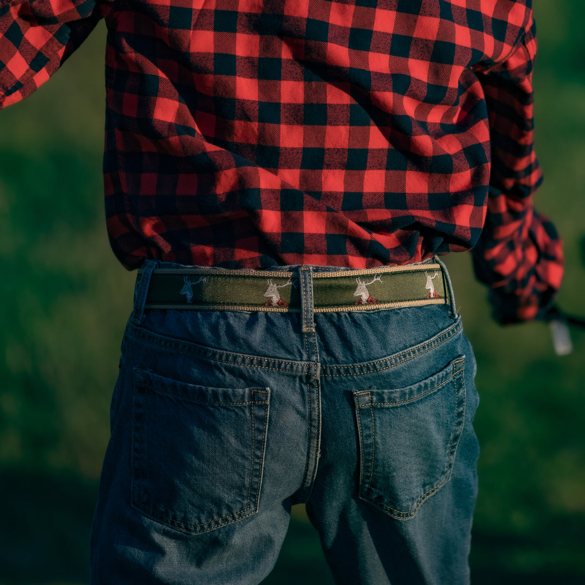Dapper Stag Ribbon D-Ring Belt worn on model