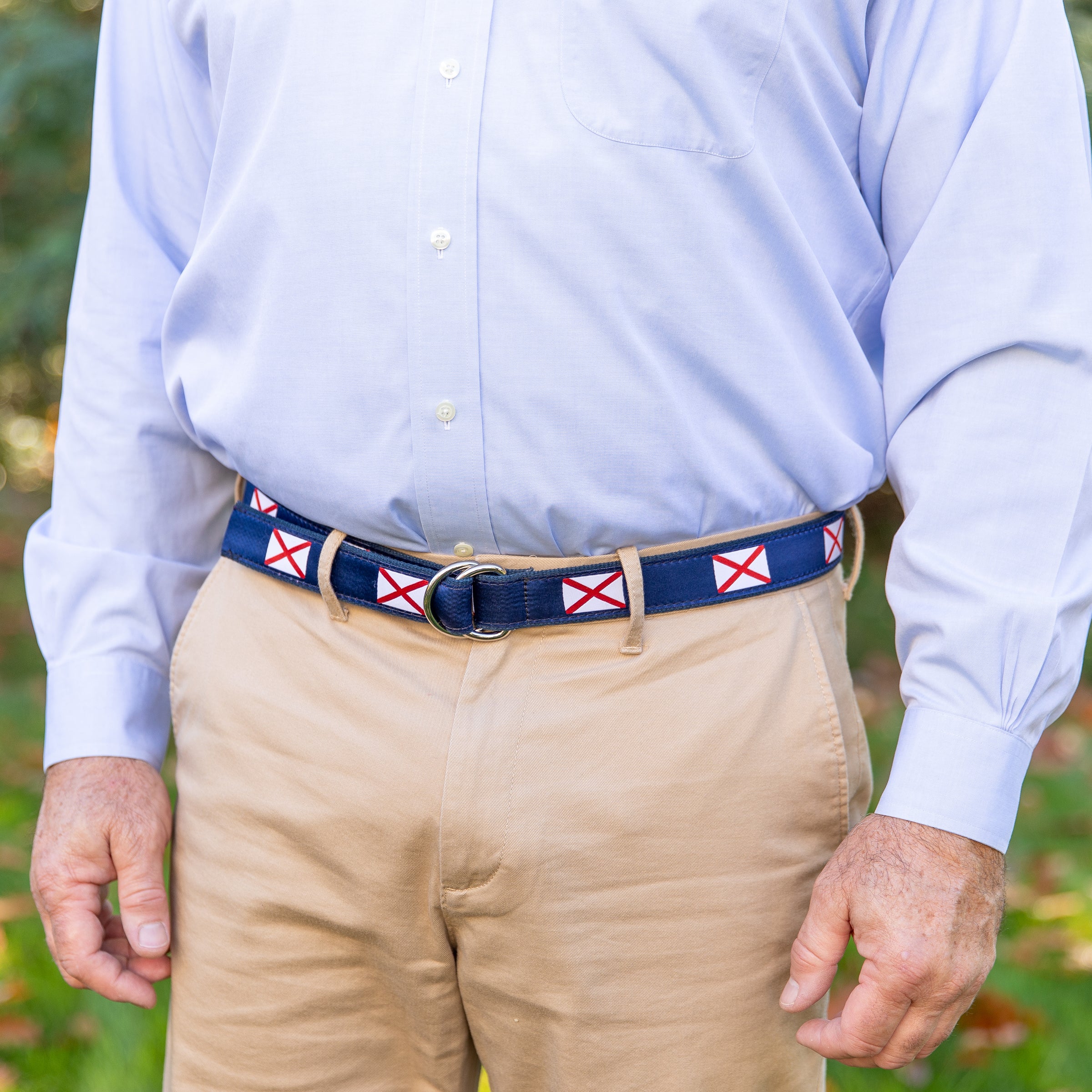 Alabama State Flag Ribbon D-Ring Belt, Navy / Large, Cotton Webbing, Made in USA Alabama State Flag Ribbon D-Ring Belt, Navy / Large, Cotton Webbing, Made in USA