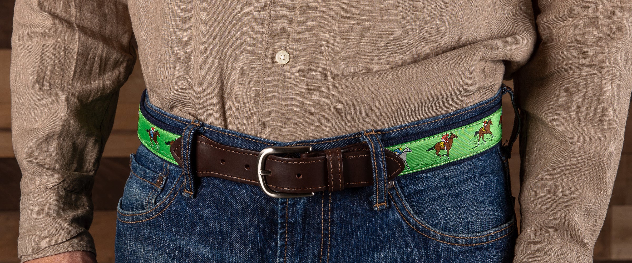 Horse Race Ribbon Club Belt worn on model