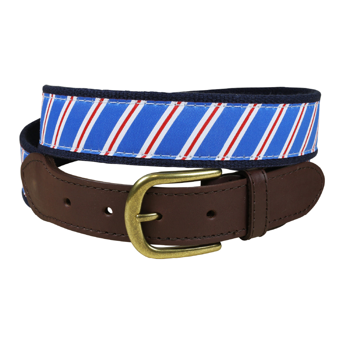 Traditional Repp Stripe Ribbon Club Belt in Blue