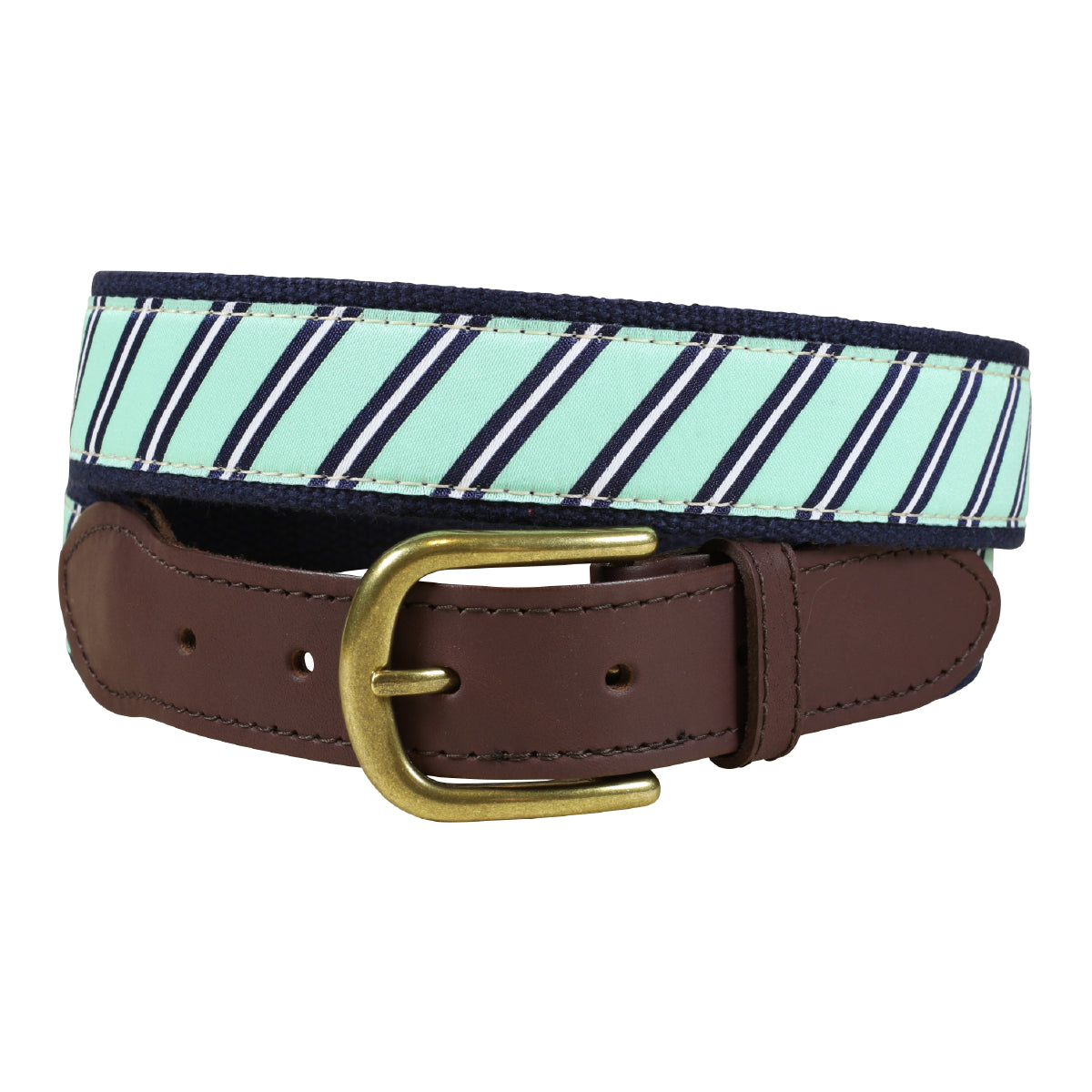 Traditional Repp Stripe Ribbon Club Belt in Seafoam