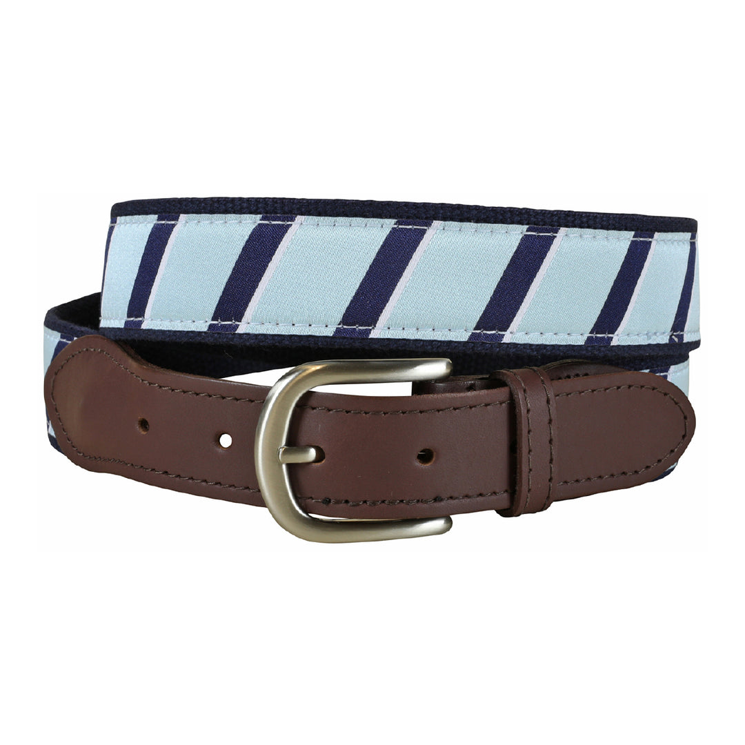 Traditional Repp Stripe Ribbon Club Belt - In Light Blue