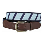 Traditional Repp Stripe Ribbon Club Belt - In Light Blue Thumbnail