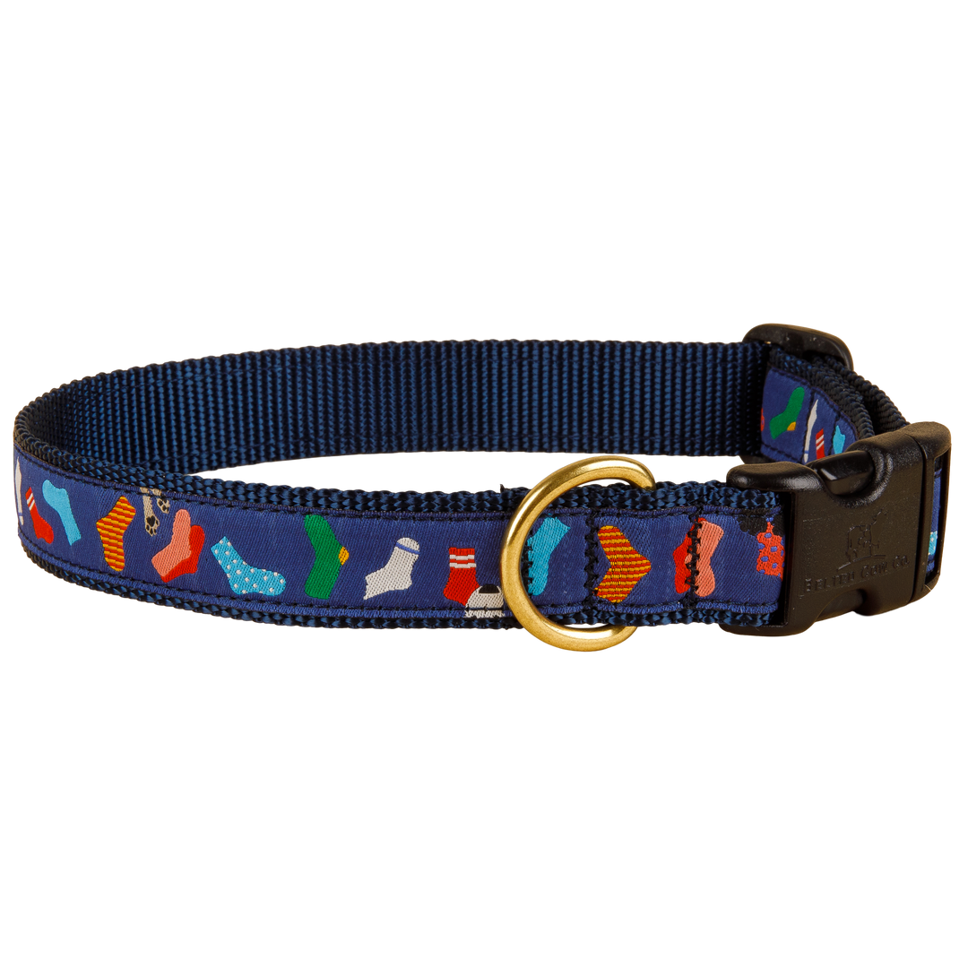 Sock Monster Ribbon Dog Collar in Navy, 1-inch