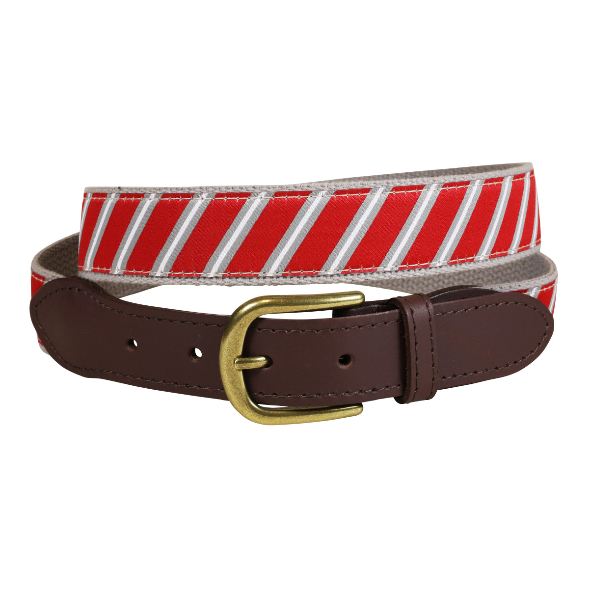 Traditional Repp Stripe Ribbon Club Belt in Crimson