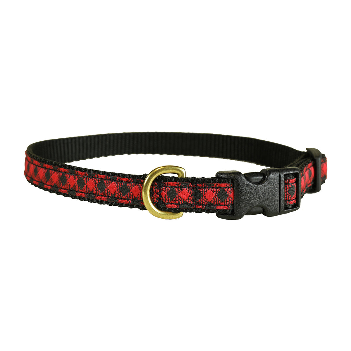 Buffalo Plaid Ribbon Dog Collar in Red, Collar Width: 5/8 Inch