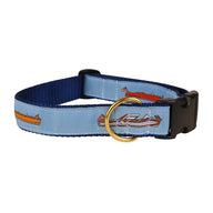 Classic Lake Boats Ribbon Dog Collar in Light Blue - Collar Width: 1.25 Inch