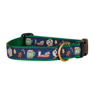Cookies For Santa Ribbon Dog Collar in Green / Navy - Collar Width: 1 Inch