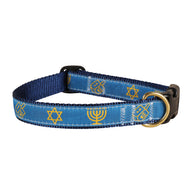 Hanukkah Ribbon Dog Collar in Blue / White - Collar Width: 1 Inch