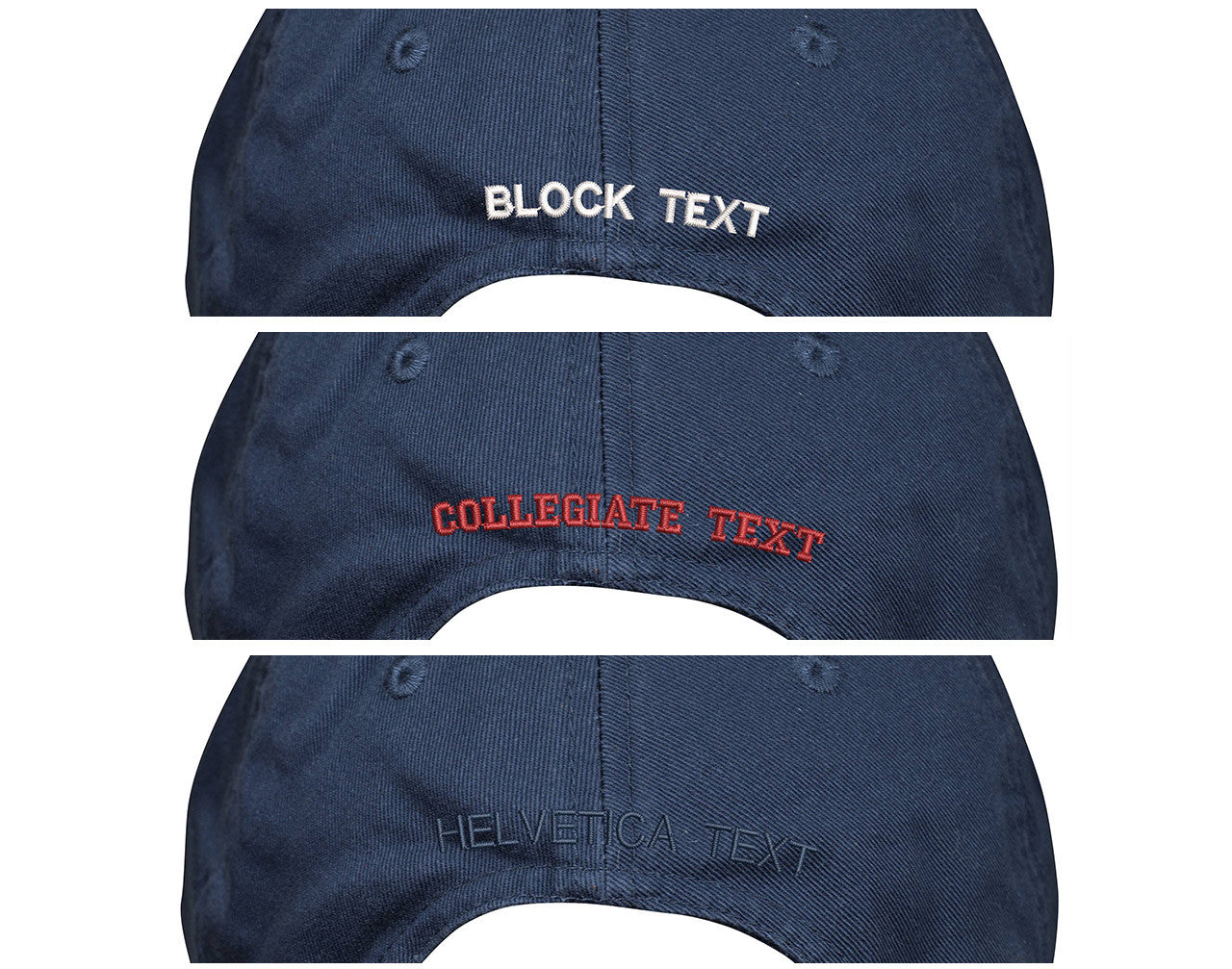 Hat Personalization Details with Fonts and Colors Options