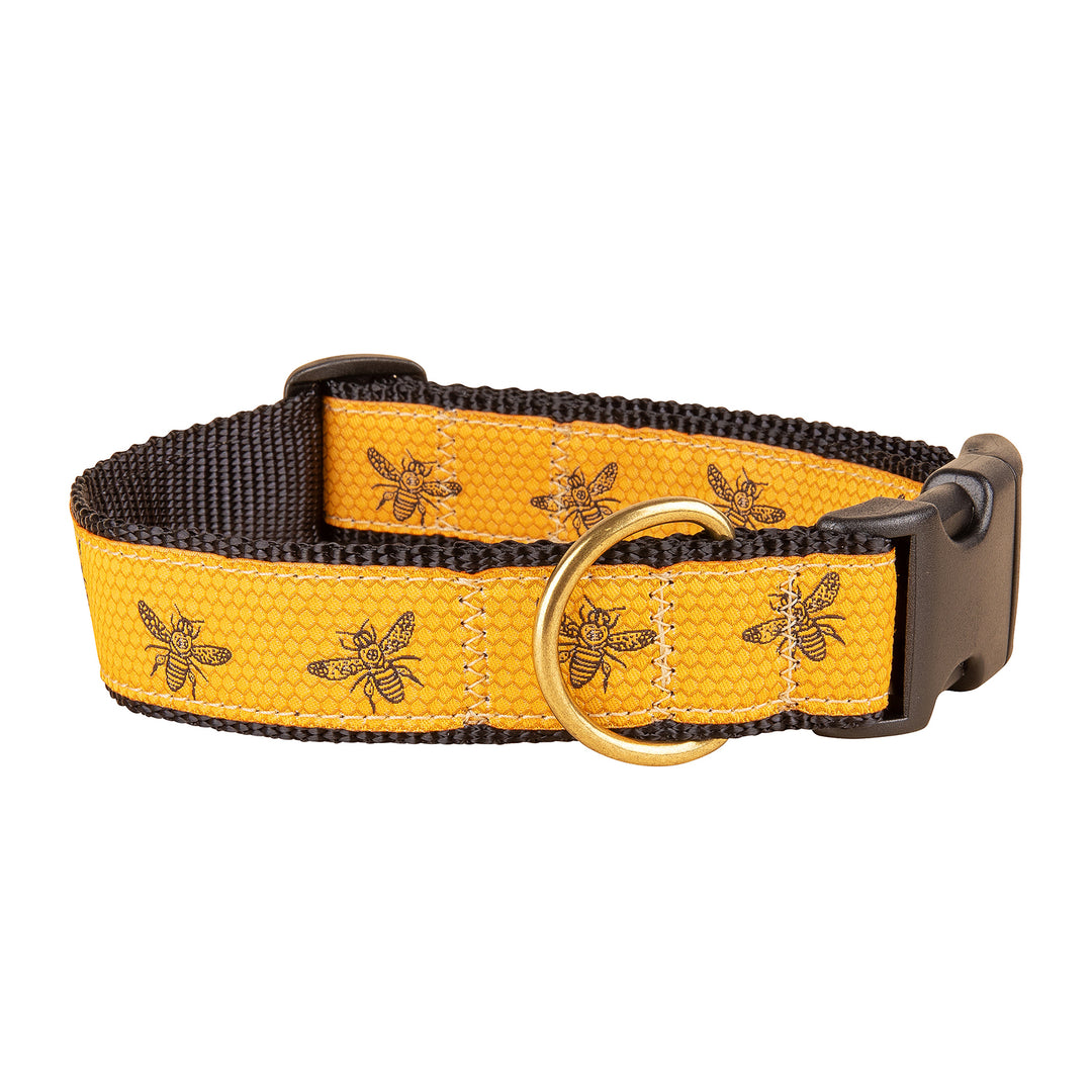 Honey Bees Ribbon Dog Collar in Yellow; Collar Width: 1.25 Inch