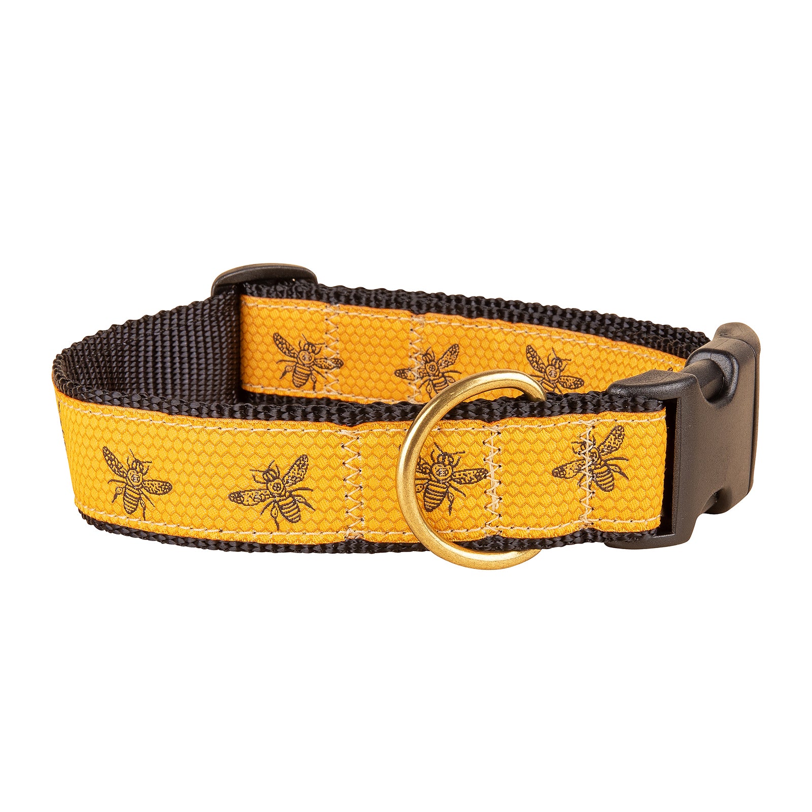 Honey Bees Ribbon Dog Collar in Yellow; Collar Width: 1.25 Inch