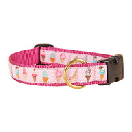 Ice Cream Cones Ribbon Dog Collar in Pink - Collar Width: 1 Inch
