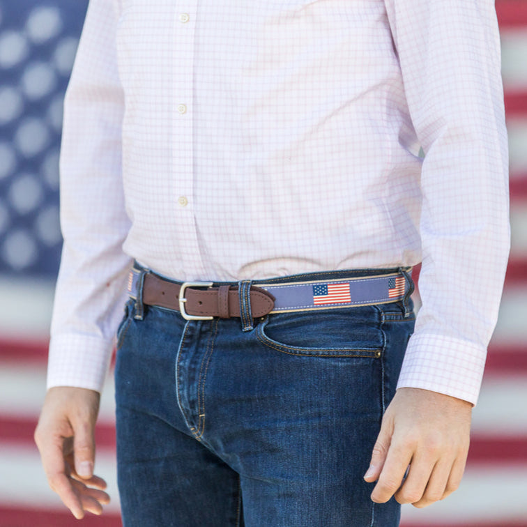 Historical American Flags Ribbon Club Belt in Blue