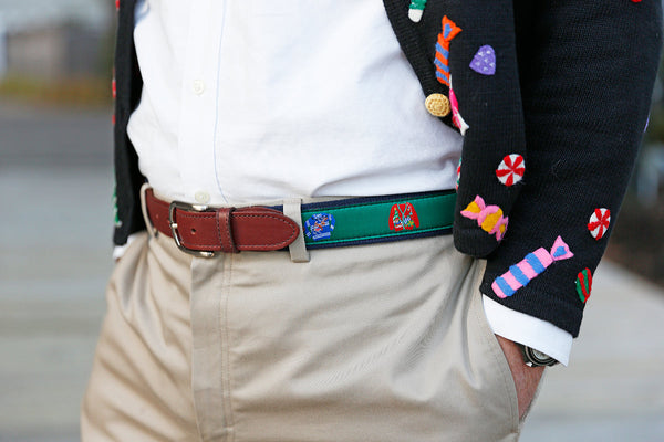 Ugly Christmas Sweater Ribbon Club Belt in Green