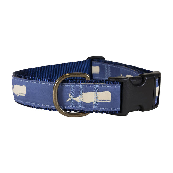 Moby Whale Ribbon Dog Collar in Blue; Collar Width: 1.25 Inch