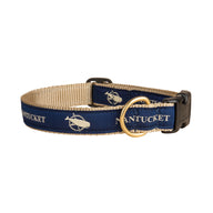 Nantucket Flag Ribbon Dog Collar in Navy - Collar Width: 1 Inch