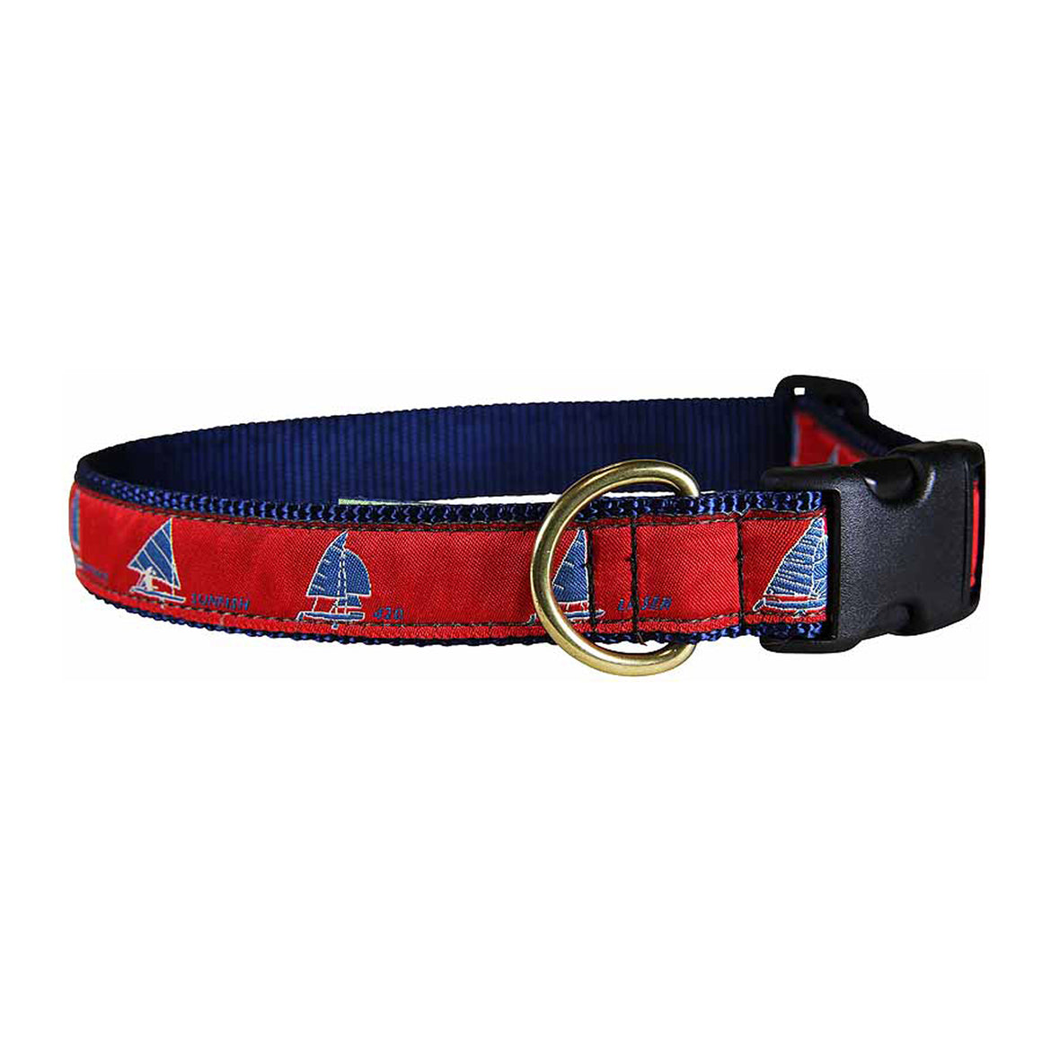 One Design Sailboats Ribbon Dog Collar; Color: Red; Collar Width: 1 Inch