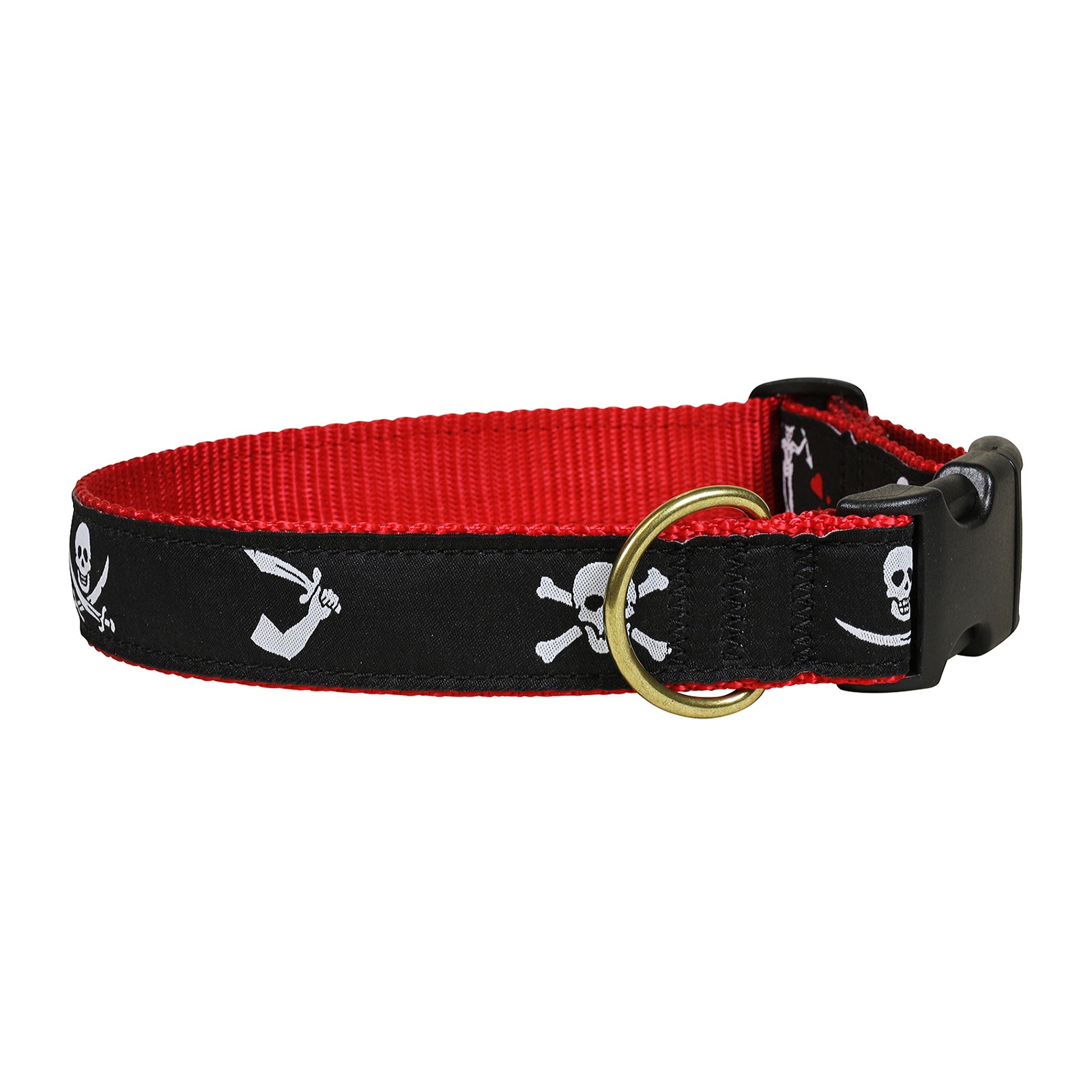 Pirate Flags Ribbon Dog Collar in Black -  Width: 1.25 In.