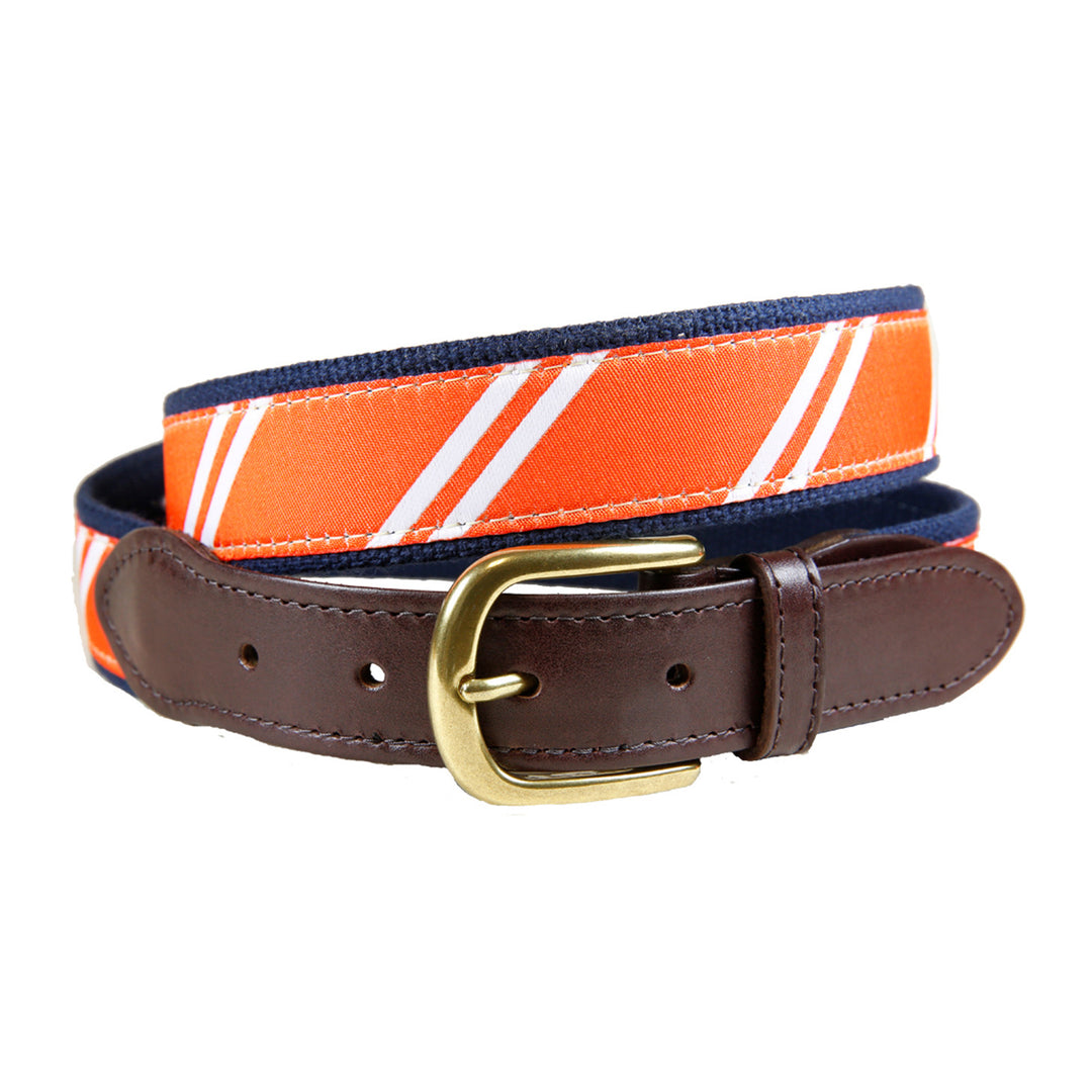 Classic Repp Stripe Club Belt in Orange / White