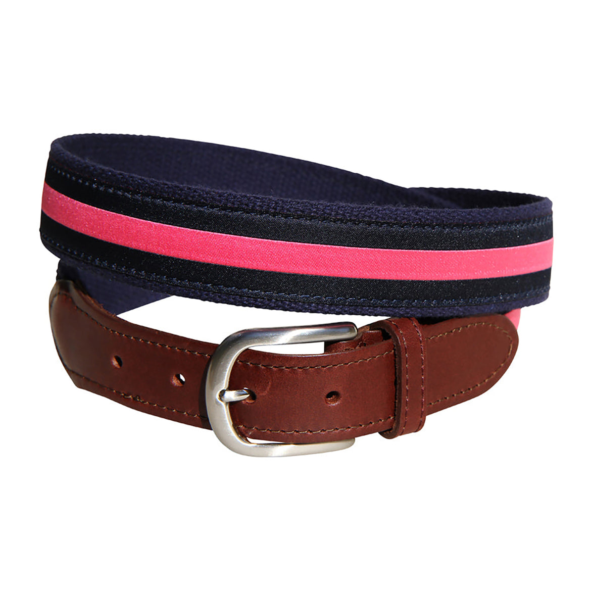 Classic Stripe Ribbon Club Belt in Navy / Pink
