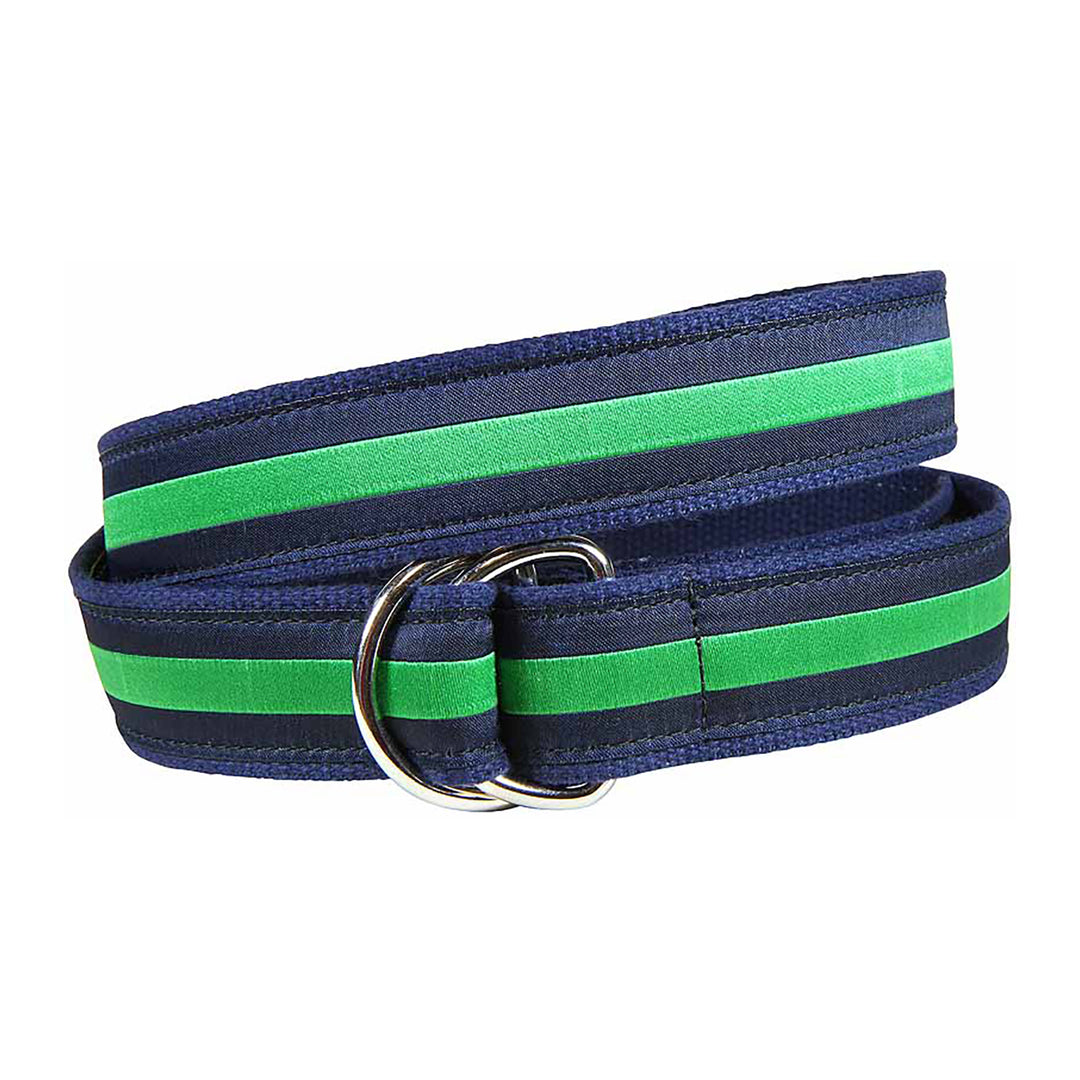 Classic Stripe Ribbon D-Ring Belt in Green / Navy