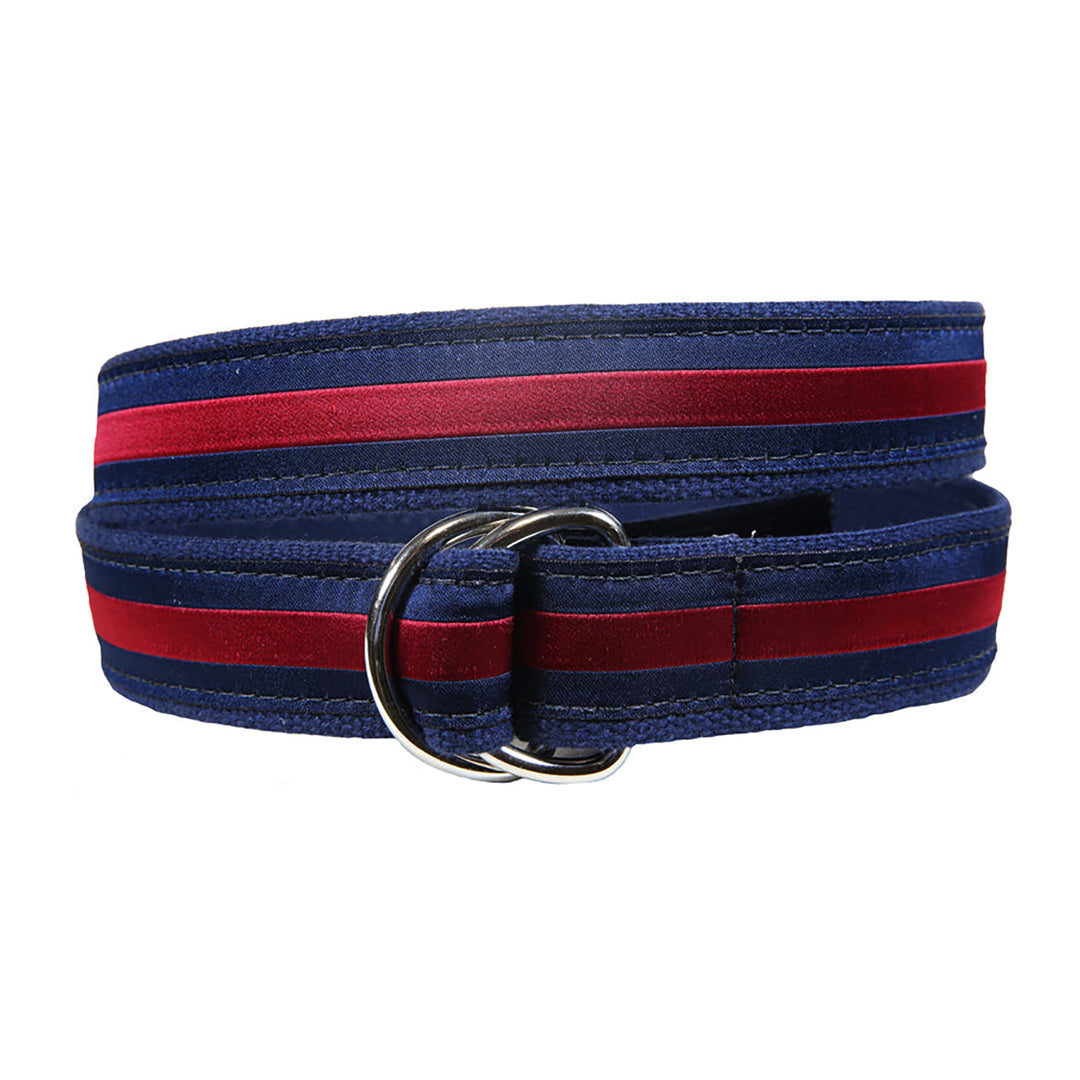 Classic Stripe Ribbon D-Ring Belt in Navy / Burgundy
