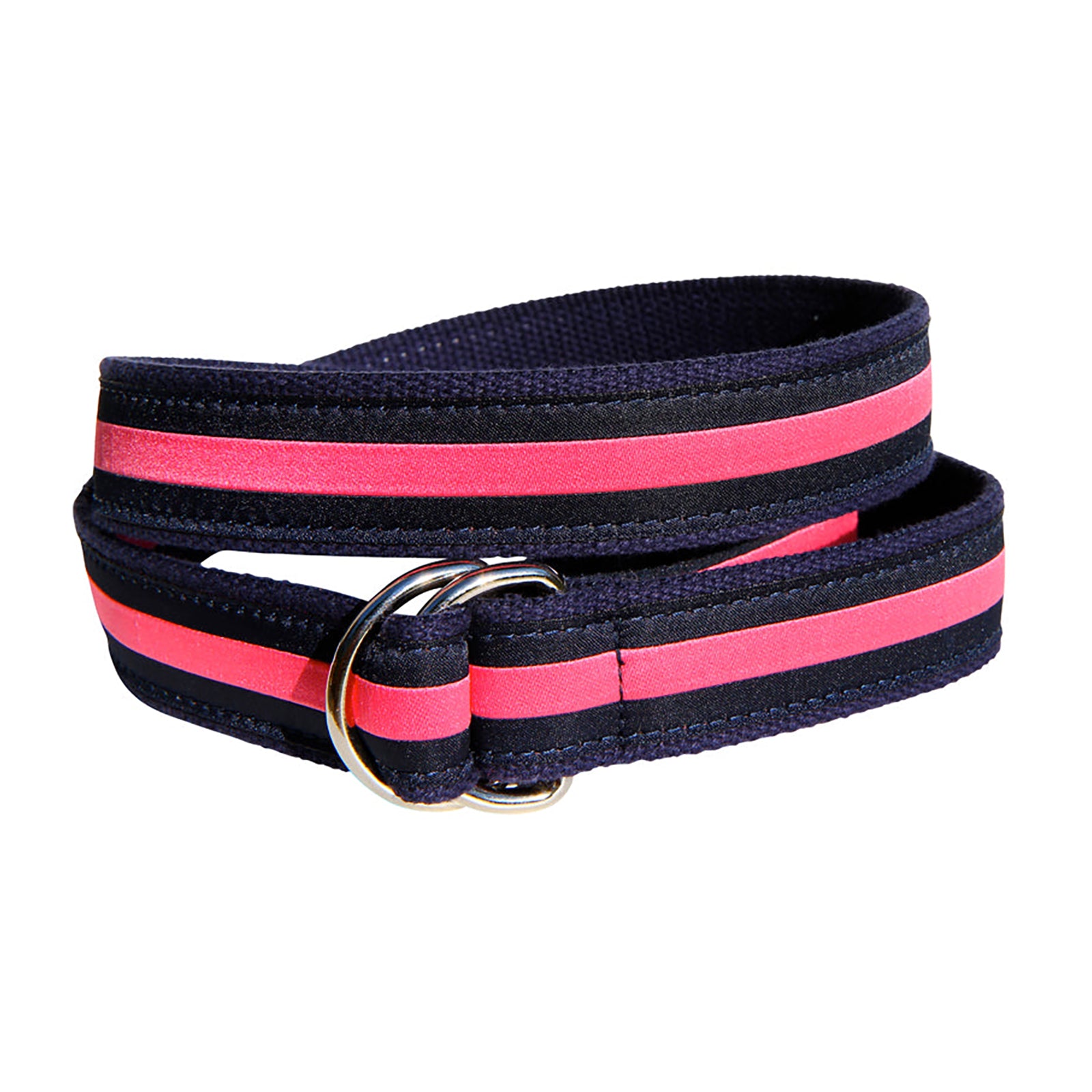 Classic Stripe Ribbon D-Ring Belt in Navy / Pink