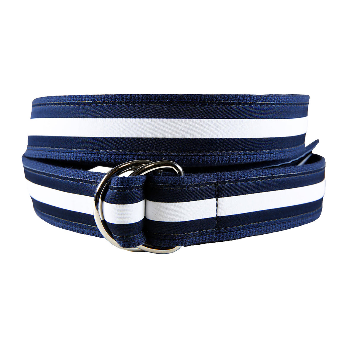 Classic Stripe Ribbon D-Ring Belt in Navy / White