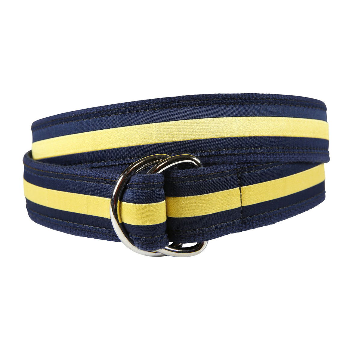 Classic Stripe Ribbon D-Ring Belt in Navy / Yellow