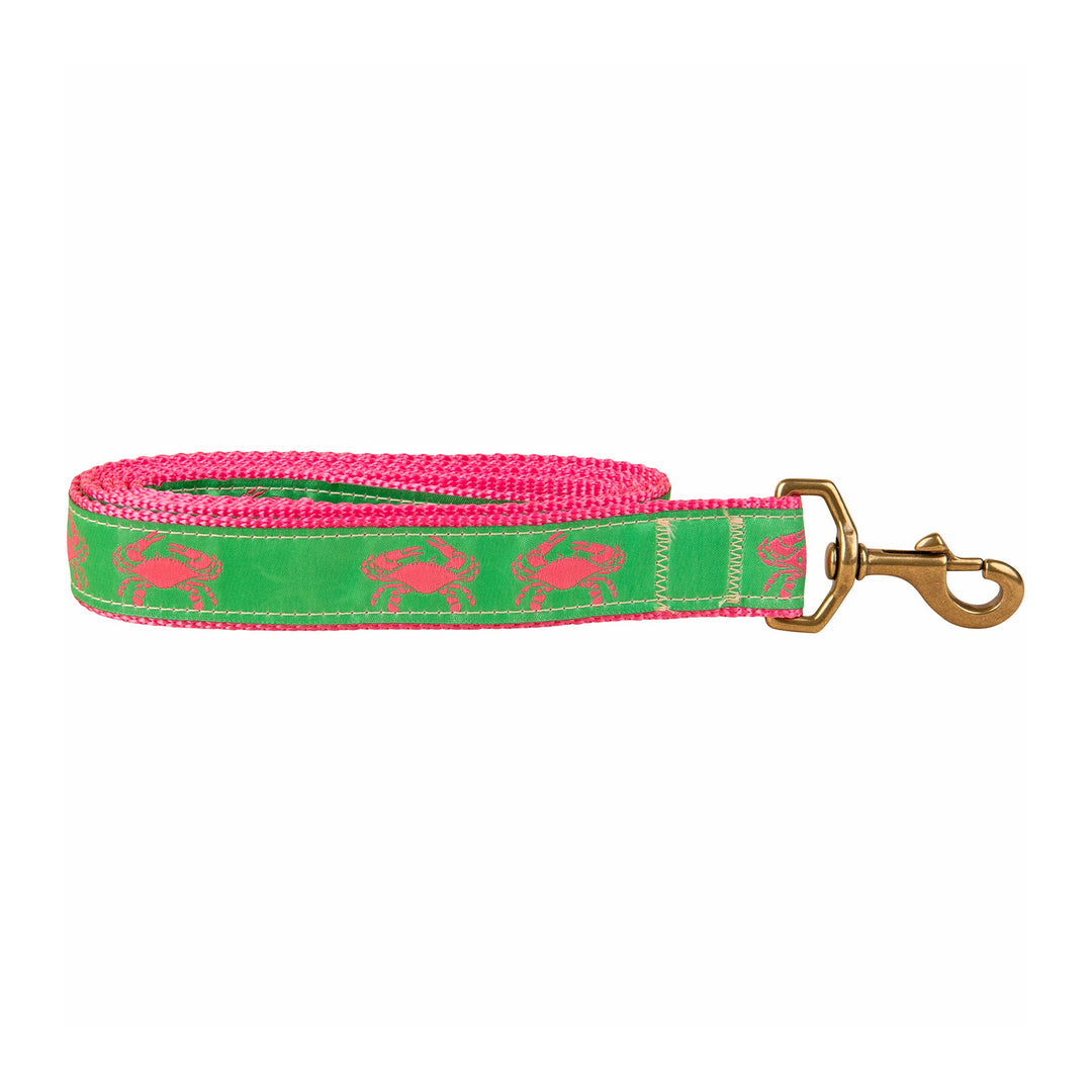 Crab Ribbon Dog Leash in Green / Pink; Collar Width: 1.25 Inch; : 