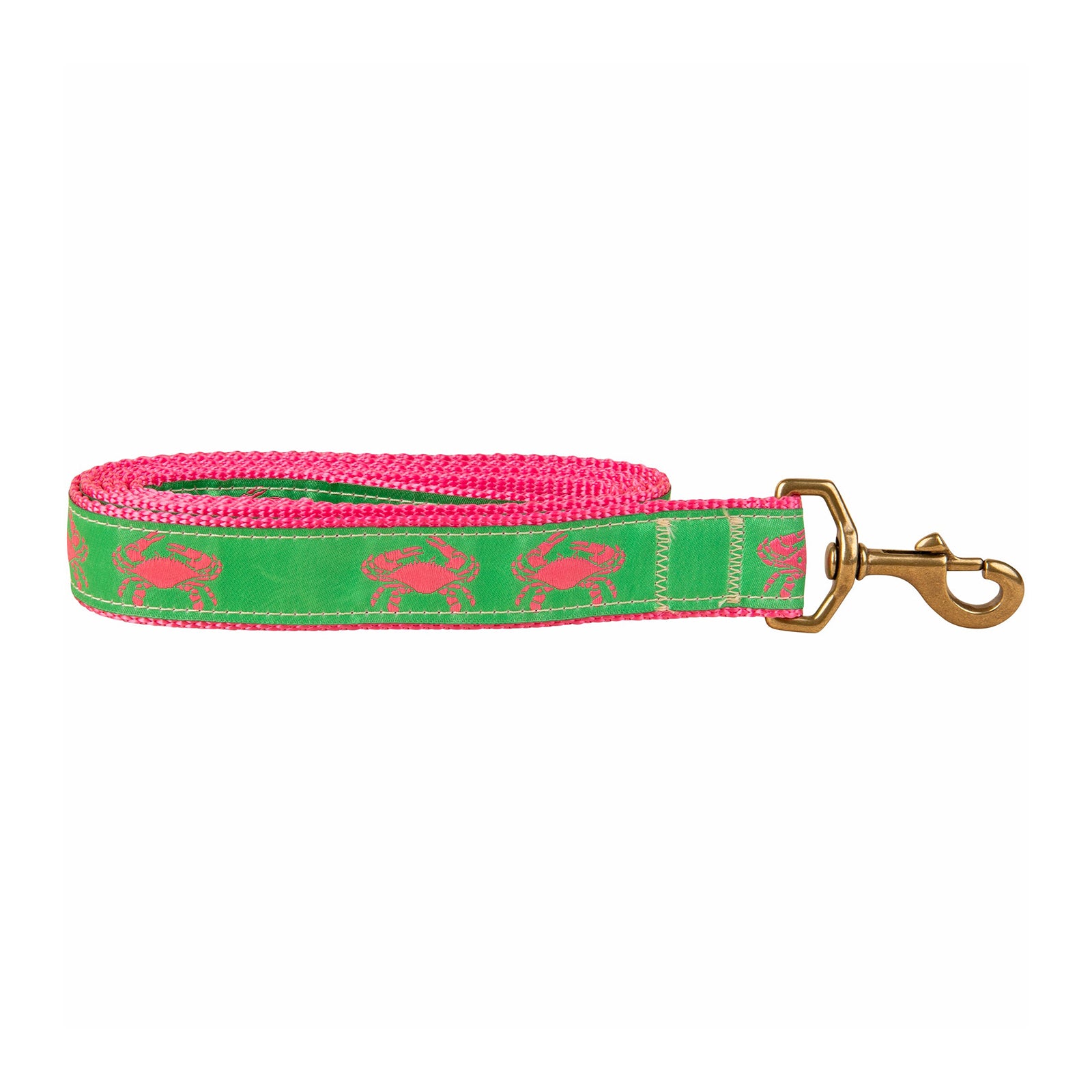 Crab Ribbon Dog Leash in Green / Pink; Collar Width: 1.25 Inch; : 