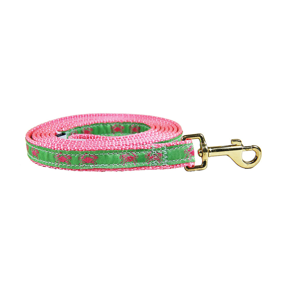 Crab Ribbon Dog Leash in Green / Pink; Collar Width: 5/8 Inch; :
