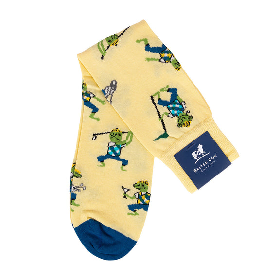 Golfing Frogs Socks in Yellow