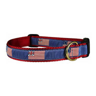 Historical American Flags Ribbon Dog Collar in Blue, Collar Width: 1 Inch