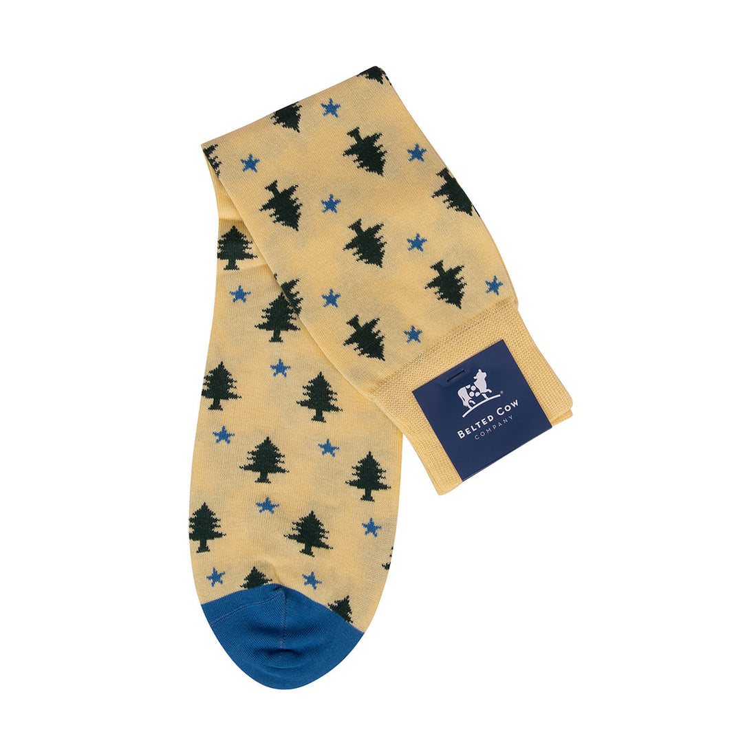 Maine Tree & Star Socks in Yellow