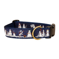 Naughty Snowmen Ribbon Dog Collar in Navy, Collar Width: 1.25 Inch